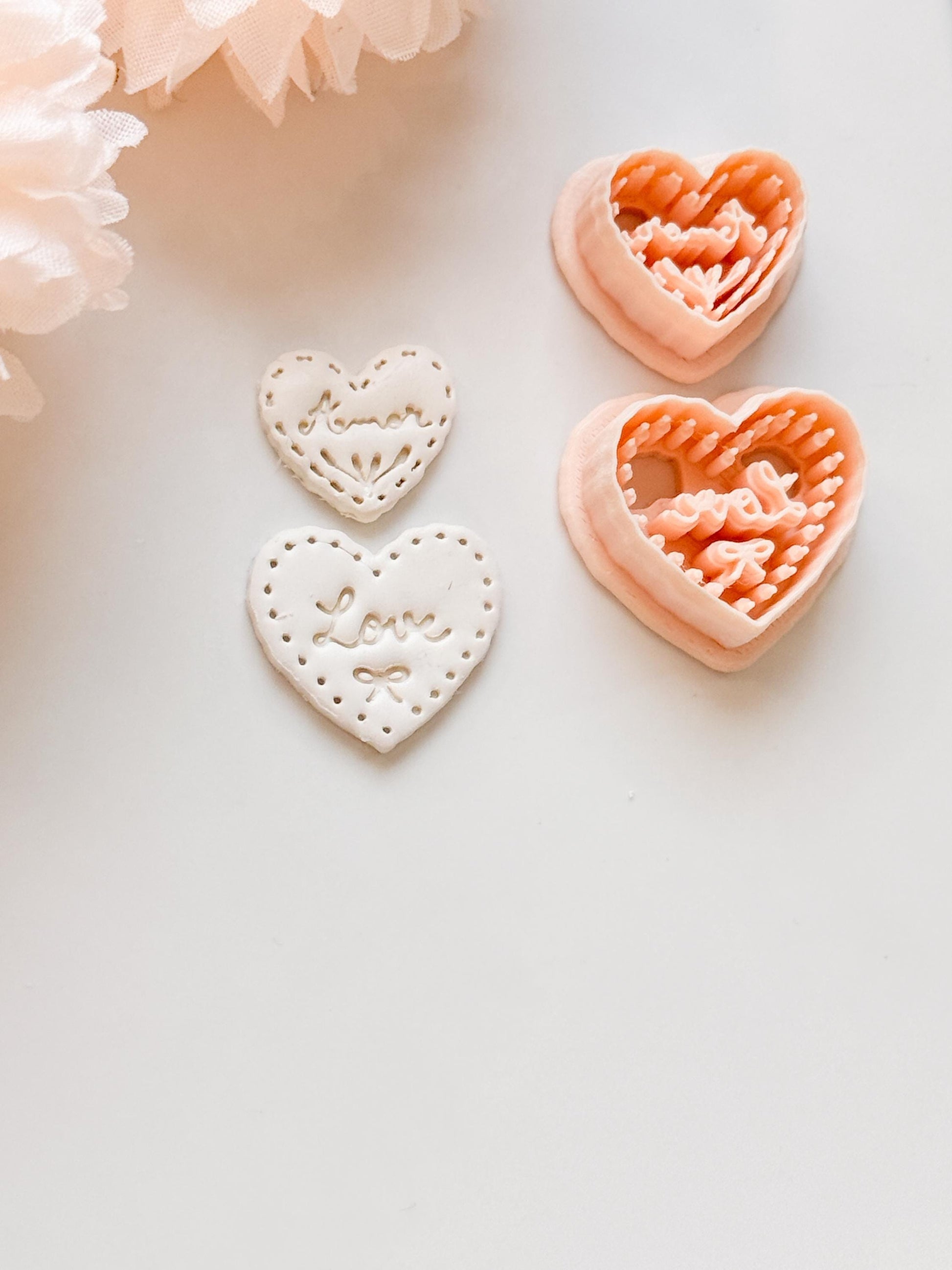 Amor & Love Script Dangle Clay Cutter Set: Heart Design with Lettered Embossing