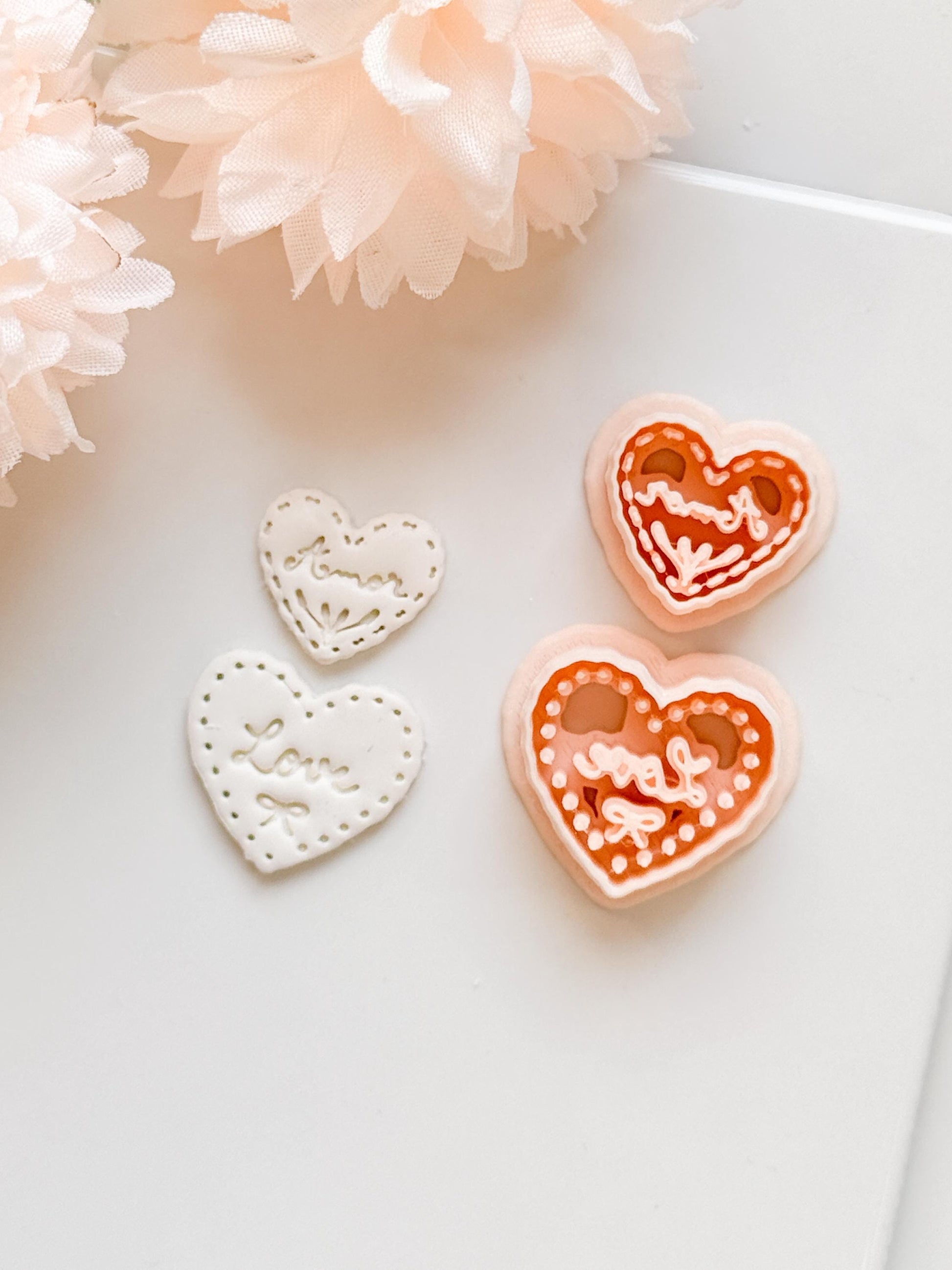 Amor & Love Script Dangle Clay Cutter Set: Heart Design with Lettered Embossing