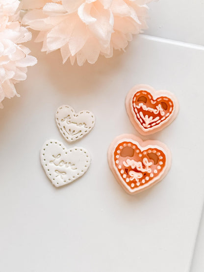 Amor & Love Script Dangle Clay Cutter Set: Heart Design with Lettered Embossing