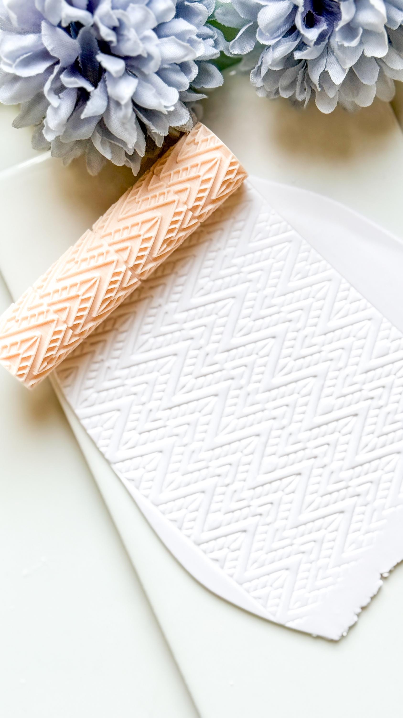 Ethnic Ikat Pattern Texture Roller – Geometric Embossing Tool for Polymer Clay Crafts