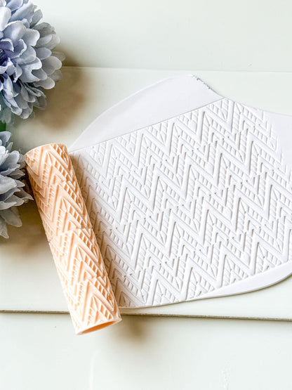 Ethnic Ikat Pattern Texture Roller – Geometric Embossing Tool for Polymer Clay Crafts