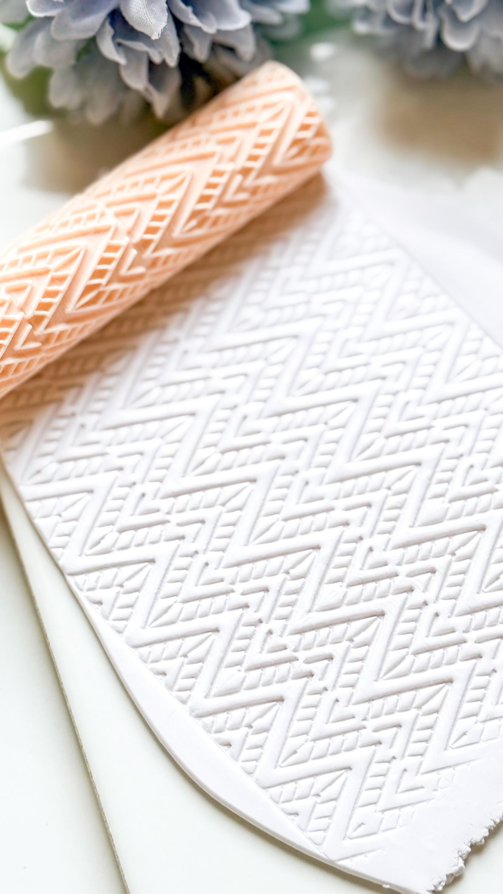 Ethnic Ikat Pattern Texture Roller – Geometric Embossing Tool for Polymer Clay Crafts