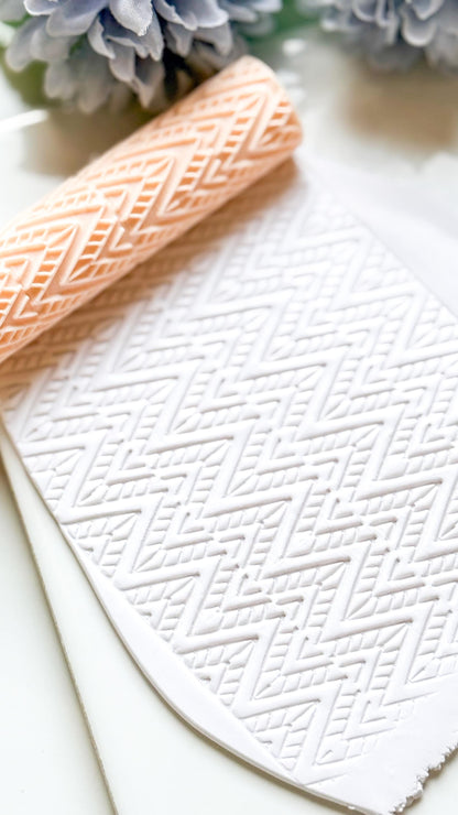 Ethnic Ikat Pattern Texture Roller – Geometric Embossing Tool for Polymer Clay Crafts