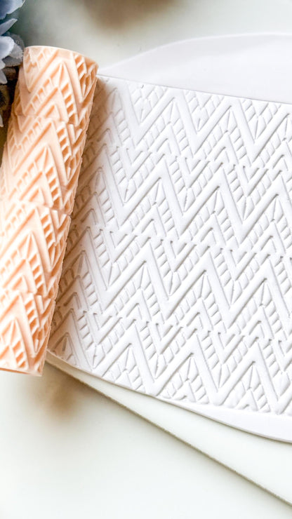 Ethnic Ikat Pattern Texture Roller – Geometric Embossing Tool for Polymer Clay Crafts