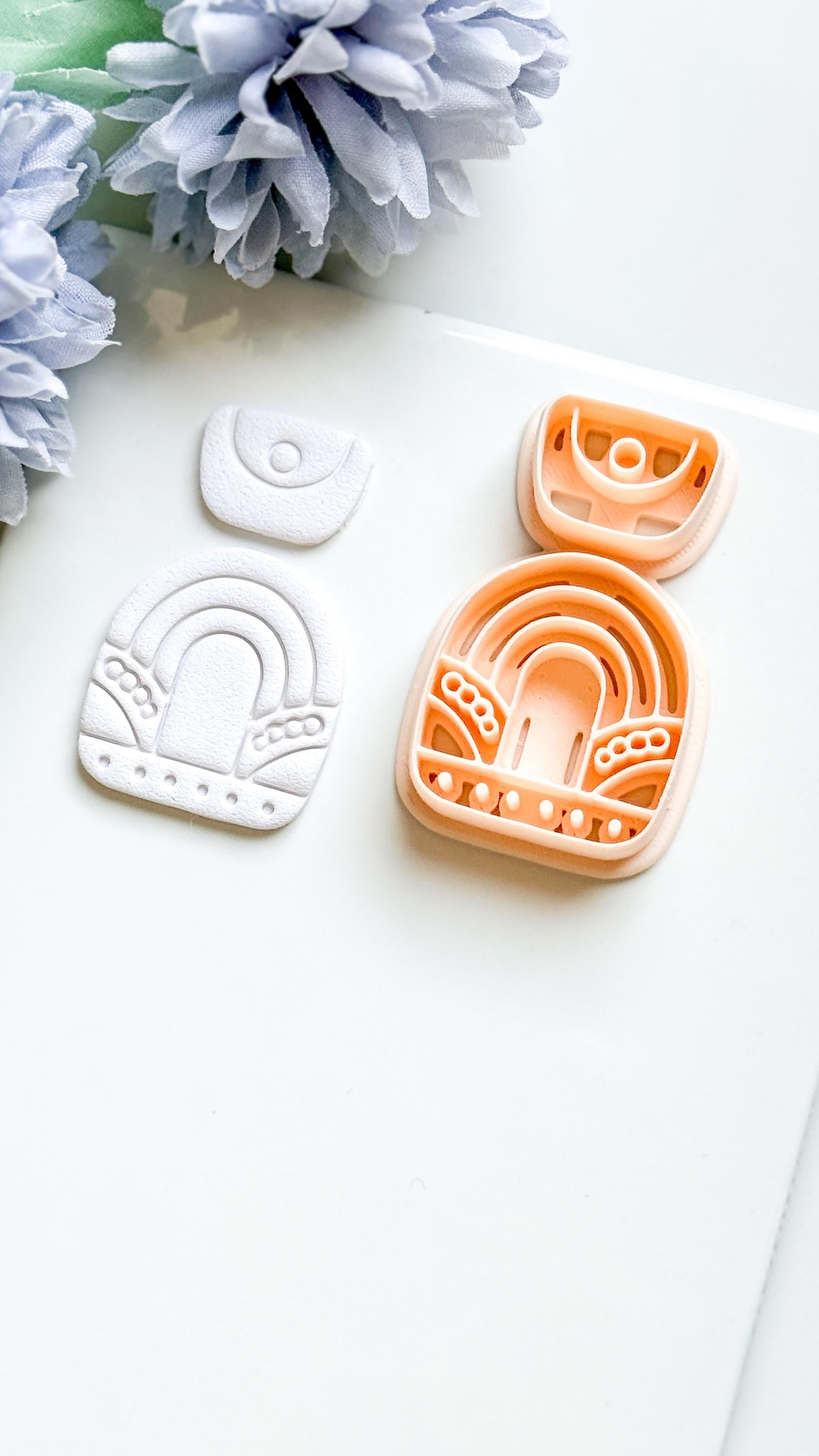 Nova Arch Polymer Clay Cutter: Layered Rainbow Shape with Geometric Topper