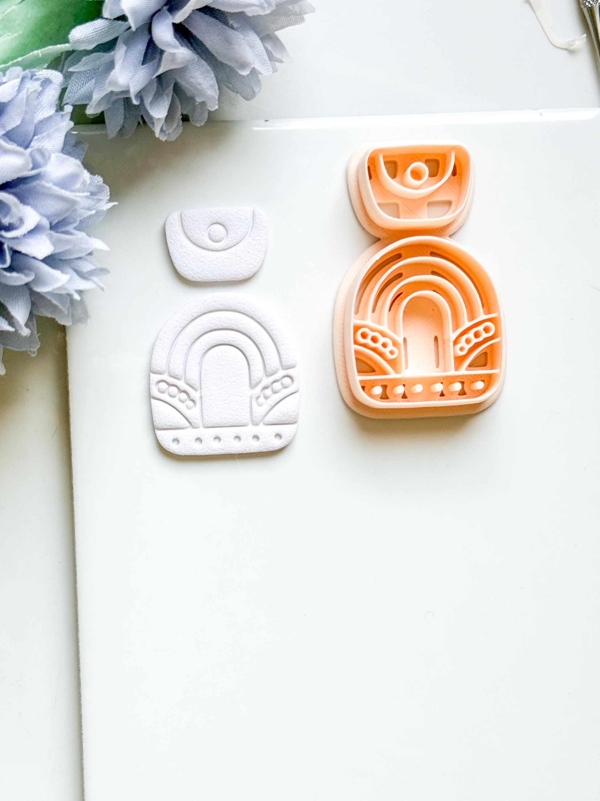 Nova Arch Polymer Clay Cutter: Layered Rainbow Shape with Geometric Topper