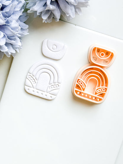 Nova Arch Polymer Clay Cutter: Layered Rainbow Shape with Geometric Topper