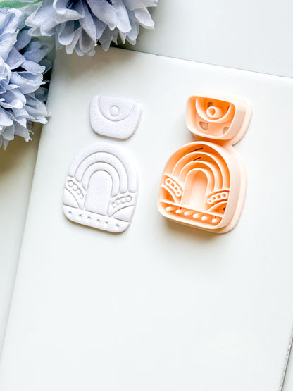 Nova Arch Polymer Clay Cutter: Layered Rainbow Shape with Geometric Topper
