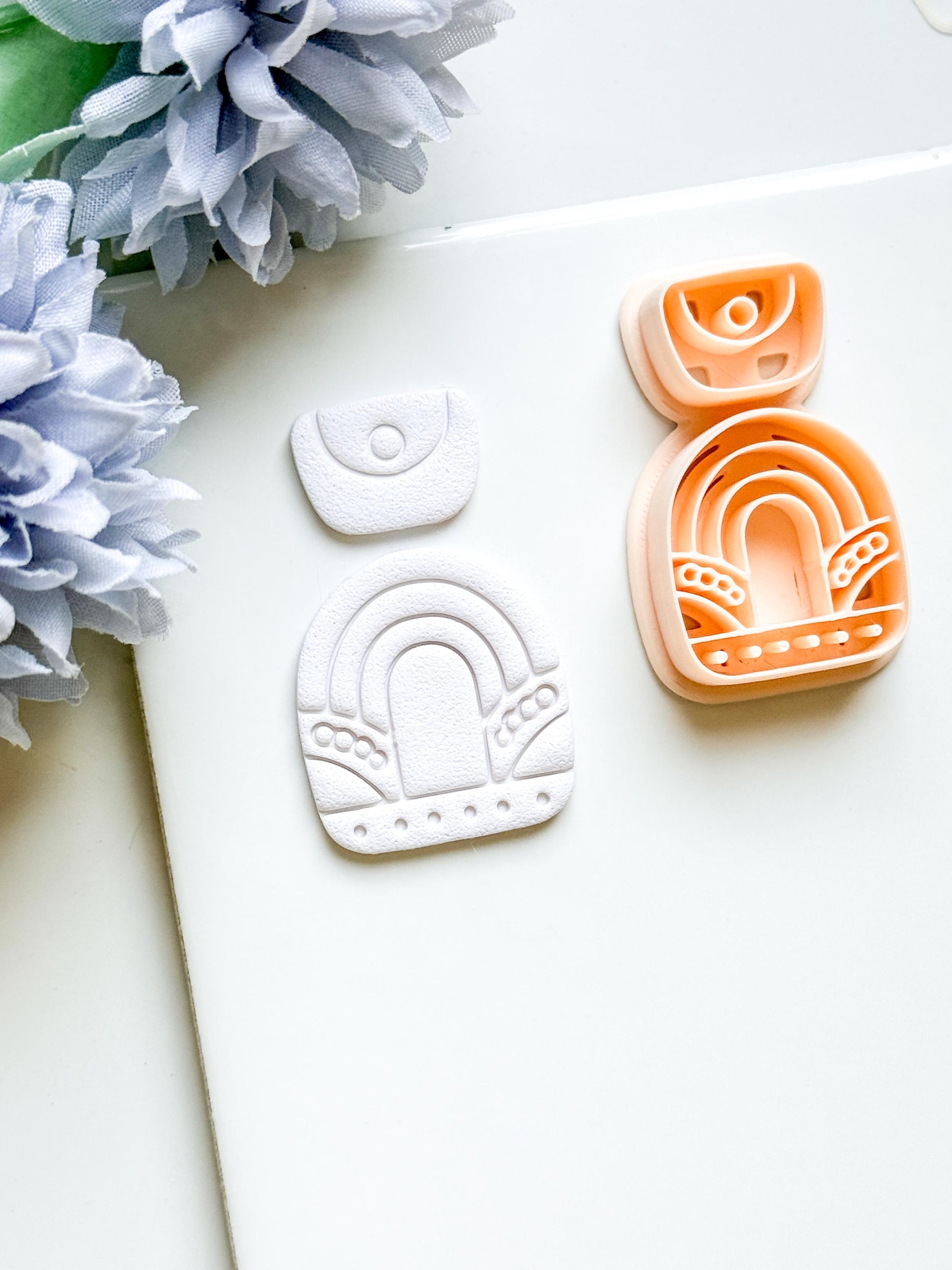 Nova Arch Polymer Clay Cutter: Layered Rainbow Shape with Geometric Topper