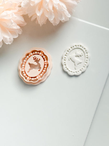 Jolly Deer Clay Cutter: Framed Reindeer Cameo Design