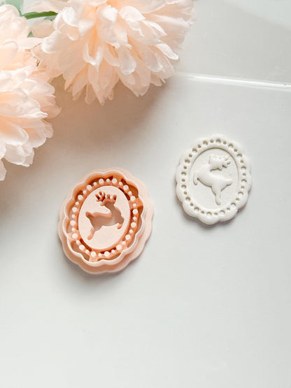 Jolly Deer Clay Cutter: Framed Reindeer Cameo Design