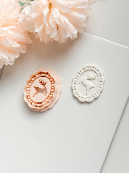 Jolly Deer Clay Cutter: Framed Reindeer Cameo Design
