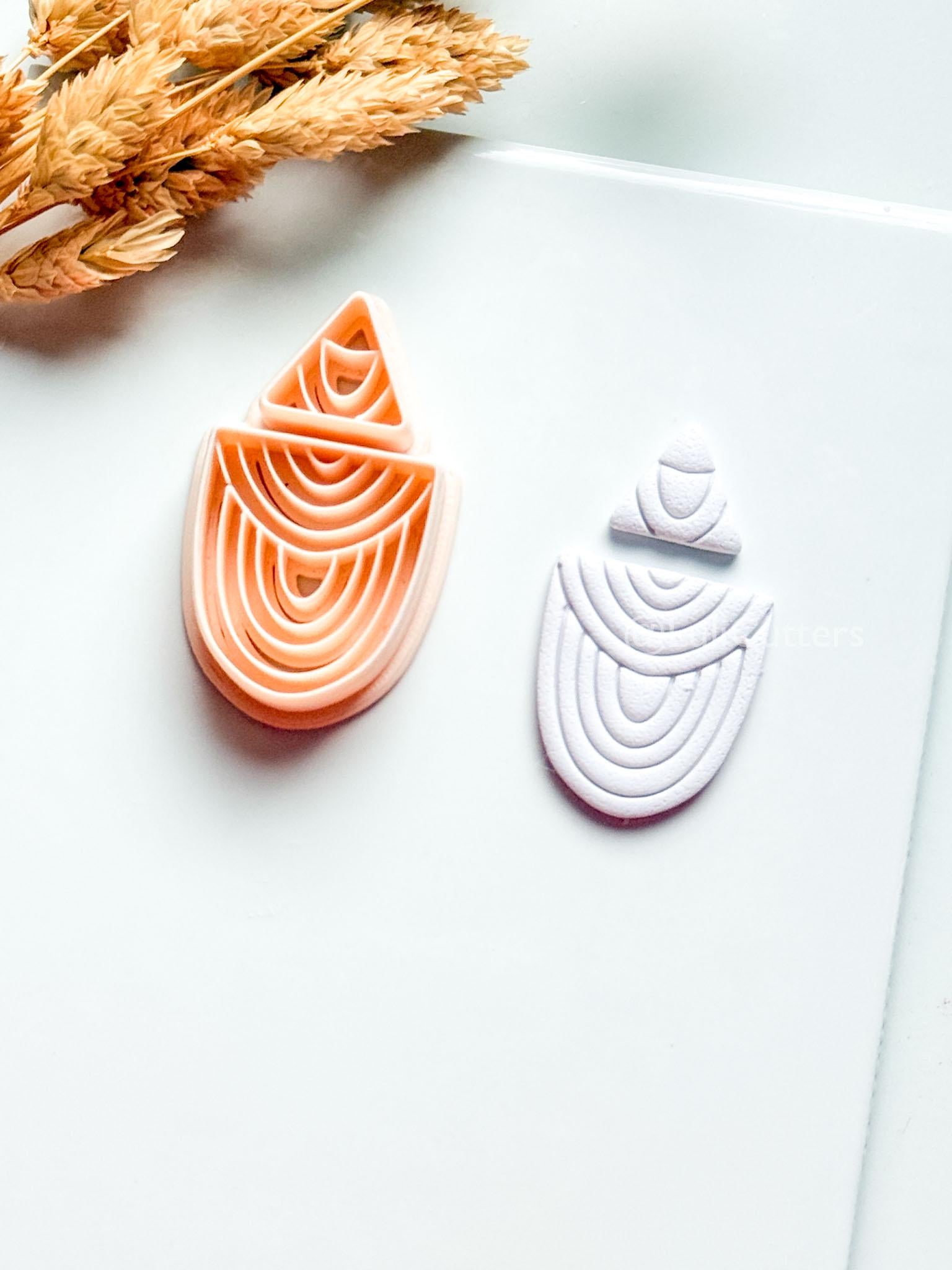 Zuri Polymer Clay Cutter: Layered Drop Shape with Semi-Circle Line Texture