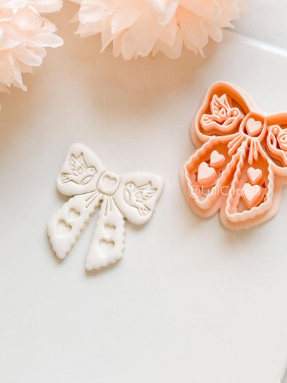 Lovebirds on a Bow Clay Cutter Set: Ribbon Design with Birds & Heart Details