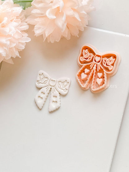Lovebirds on a Bow Clay Cutter Set: Ribbon Design with Birds & Heart Details