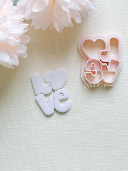 Love Pop Bubble Letter Clay Cutter: Heart Script Design