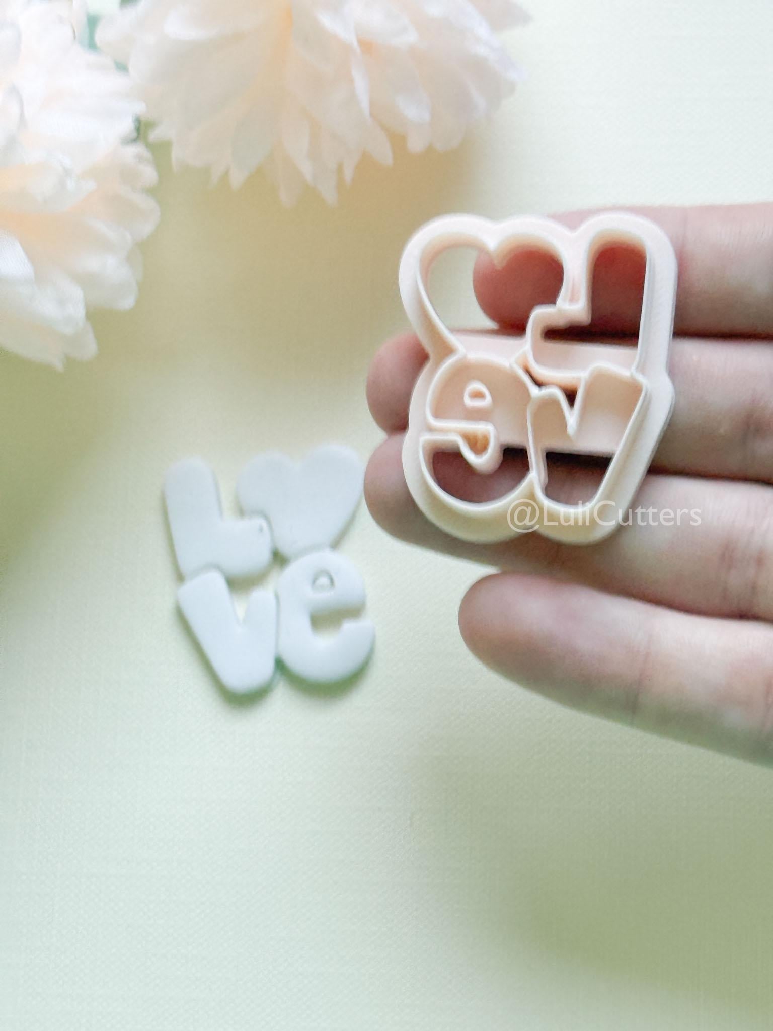 Love Pop Bubble Letter Clay Cutter: Heart Script Design