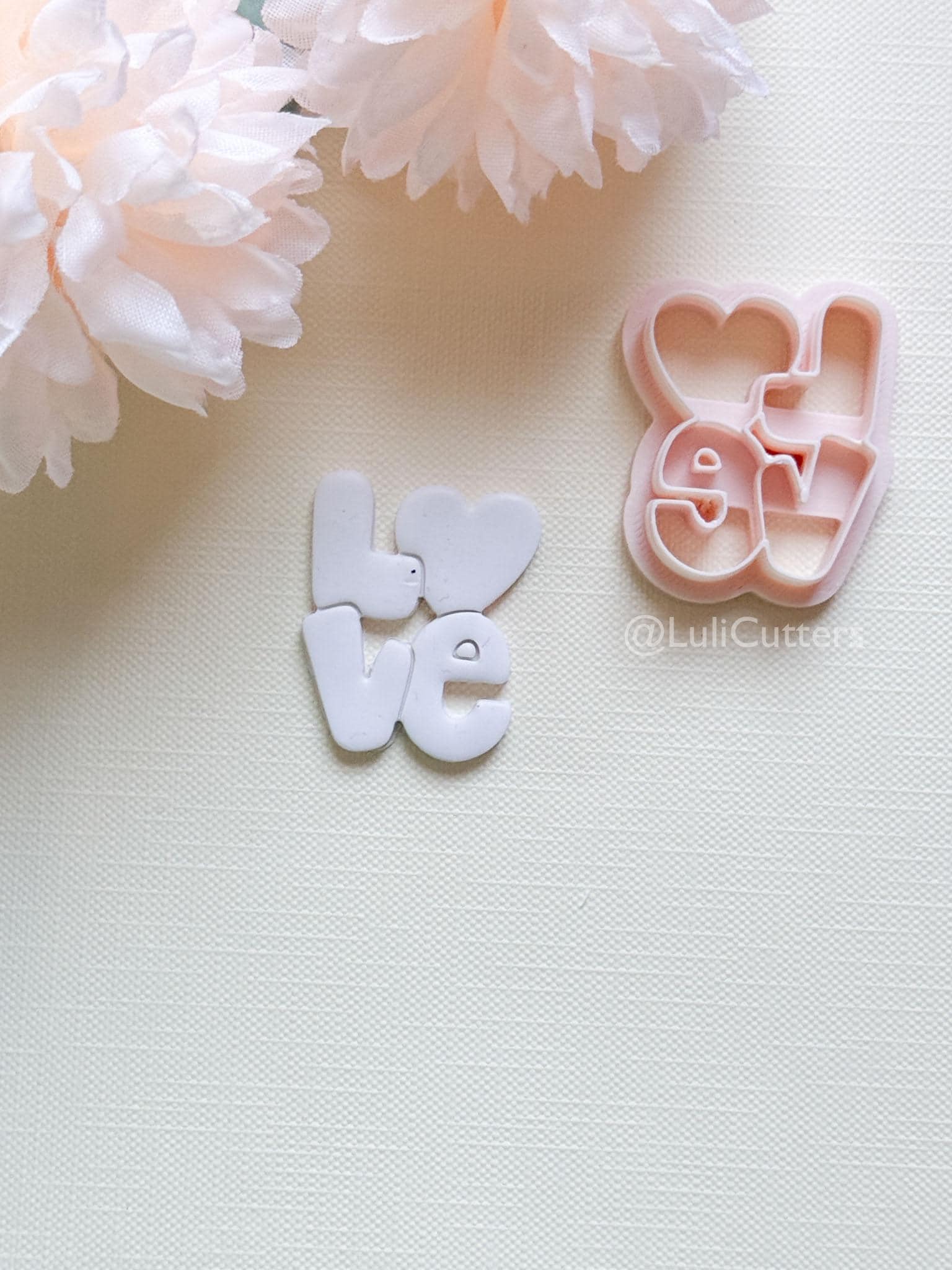 Love Pop Bubble Letter Clay Cutter: Heart Script Design