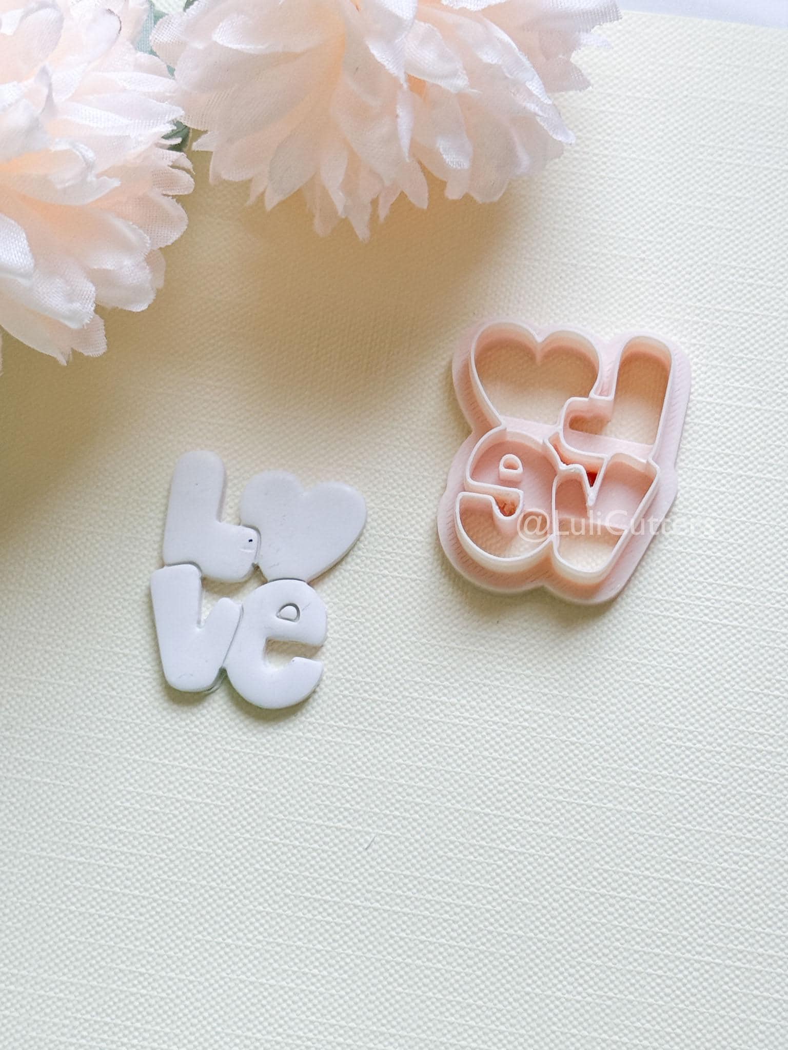 Love Pop Bubble Letter Clay Cutter: Heart Script Design