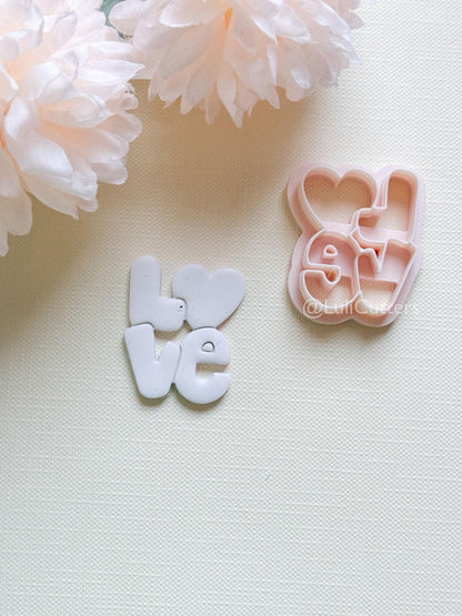 Love Pop Bubble Letter Clay Cutter: Heart Script Design