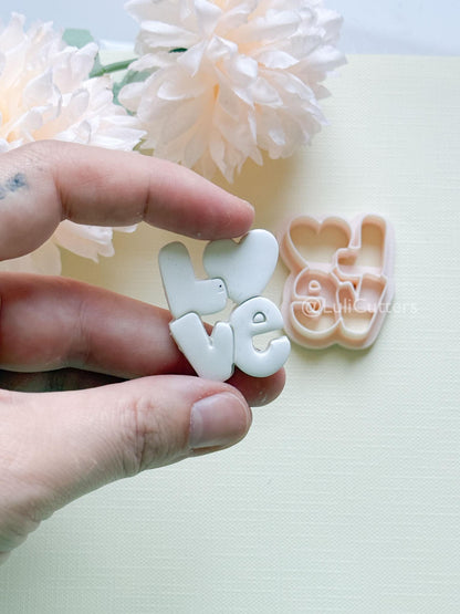 Love Pop Bubble Letter Clay Cutter: Heart Script Design