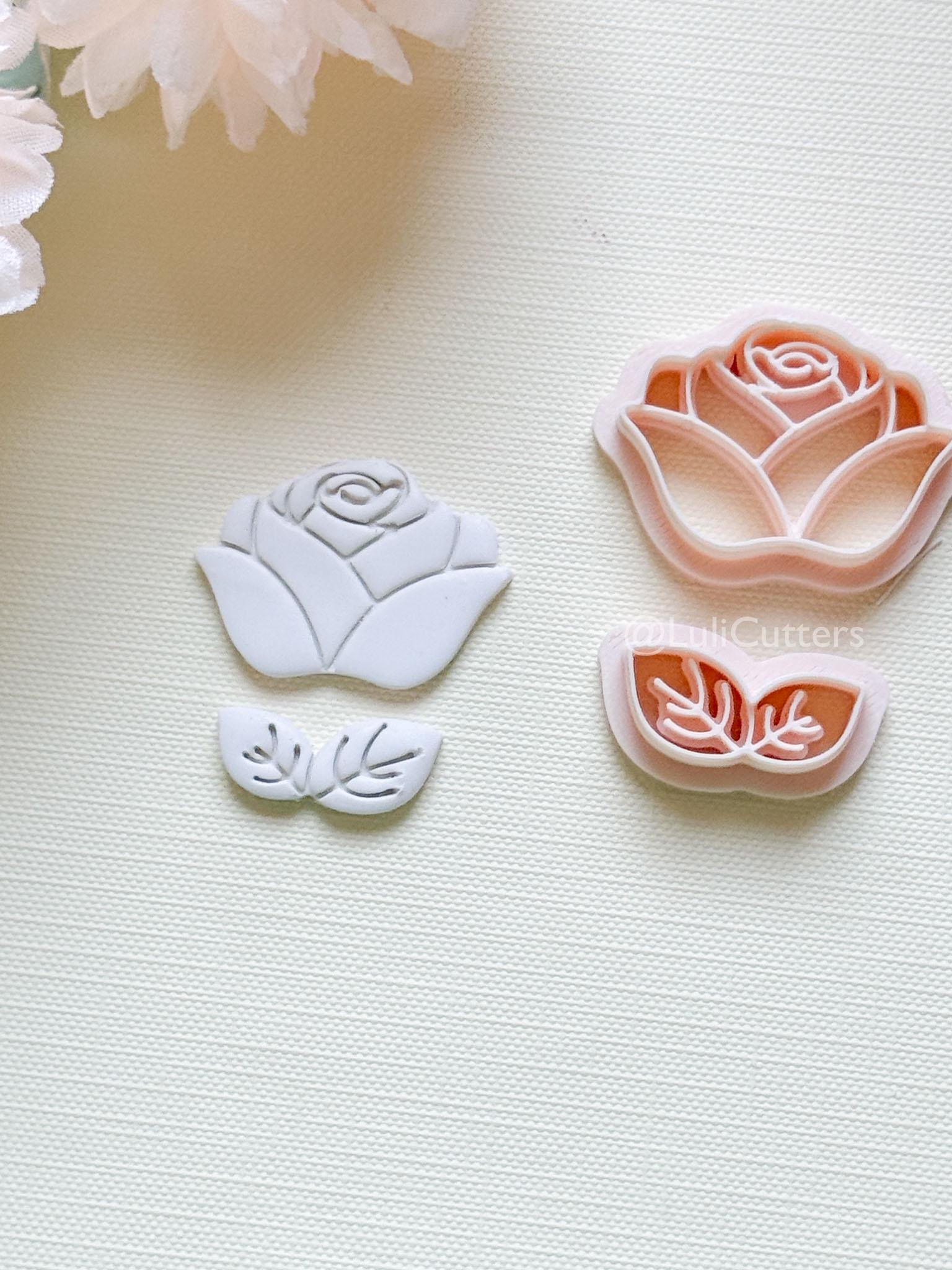 Roselle Clay Cutter Set: Rose and Leaf Design