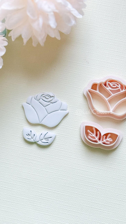 Roselle Clay Cutter Set: Rose and Leaf Design