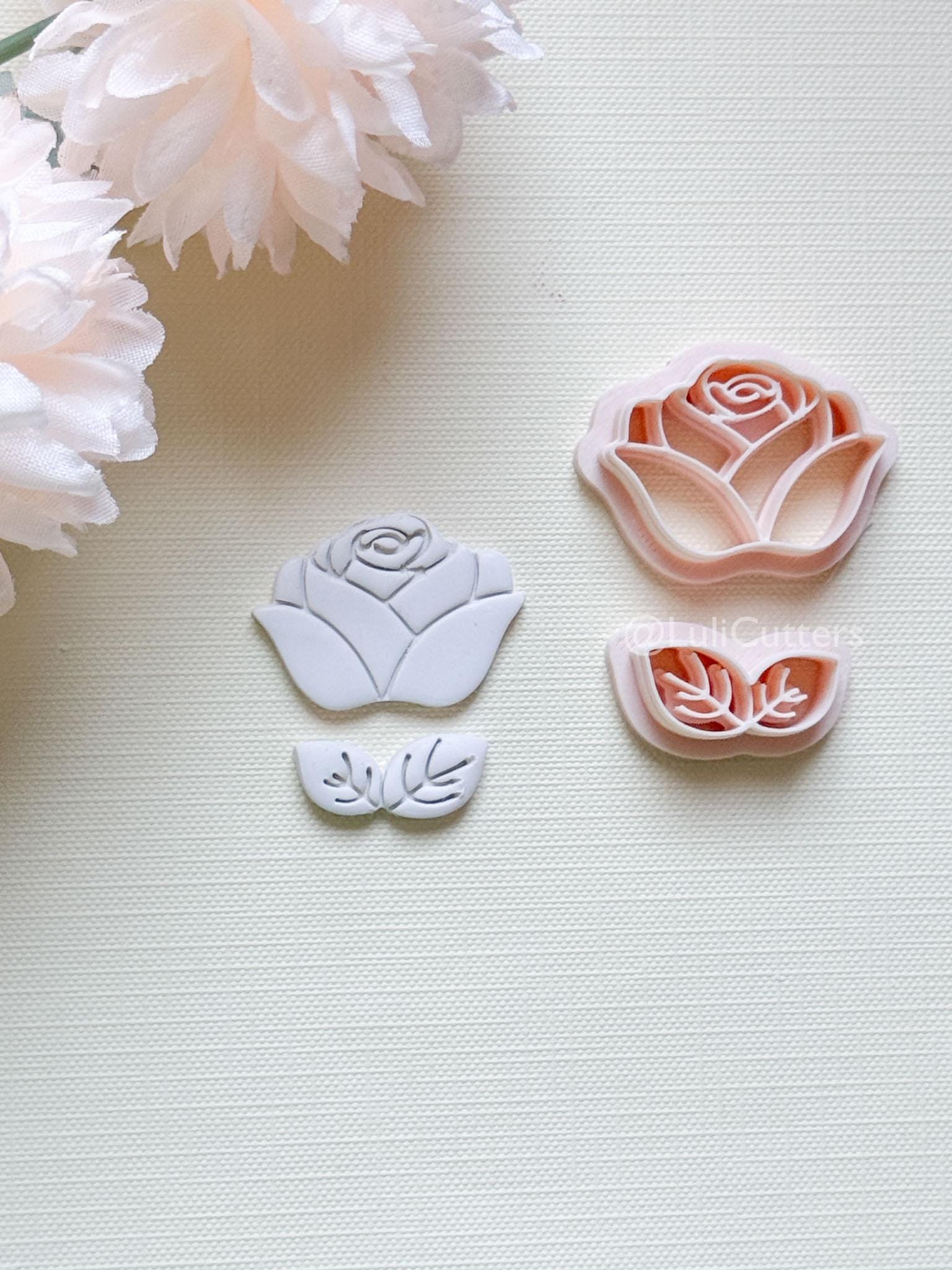 Roselle Clay Cutter Set: Rose and Leaf Design