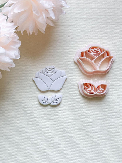Roselle Clay Cutter Set: Rose and Leaf Design