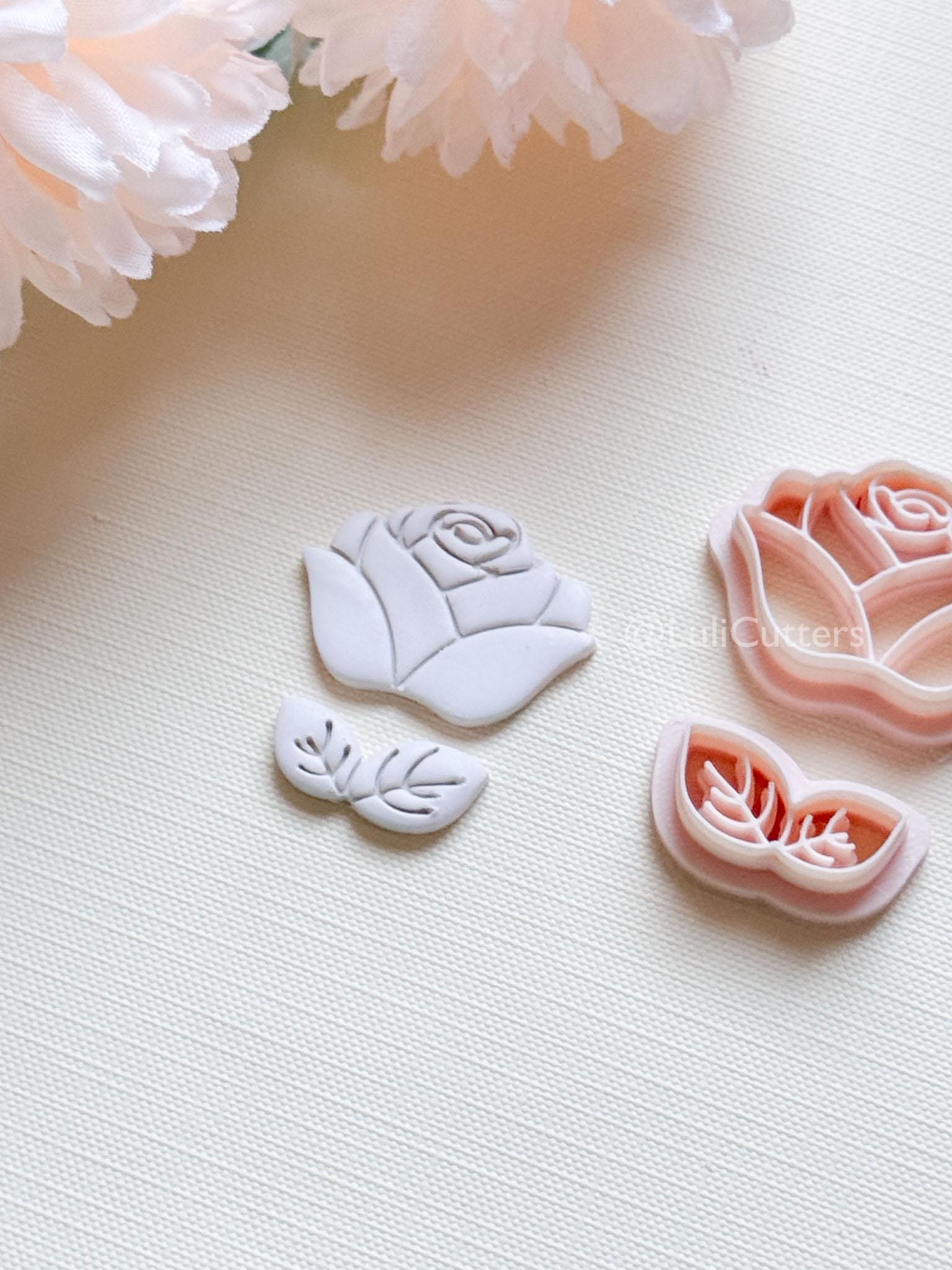 Roselle Clay Cutter Set: Rose and Leaf Design