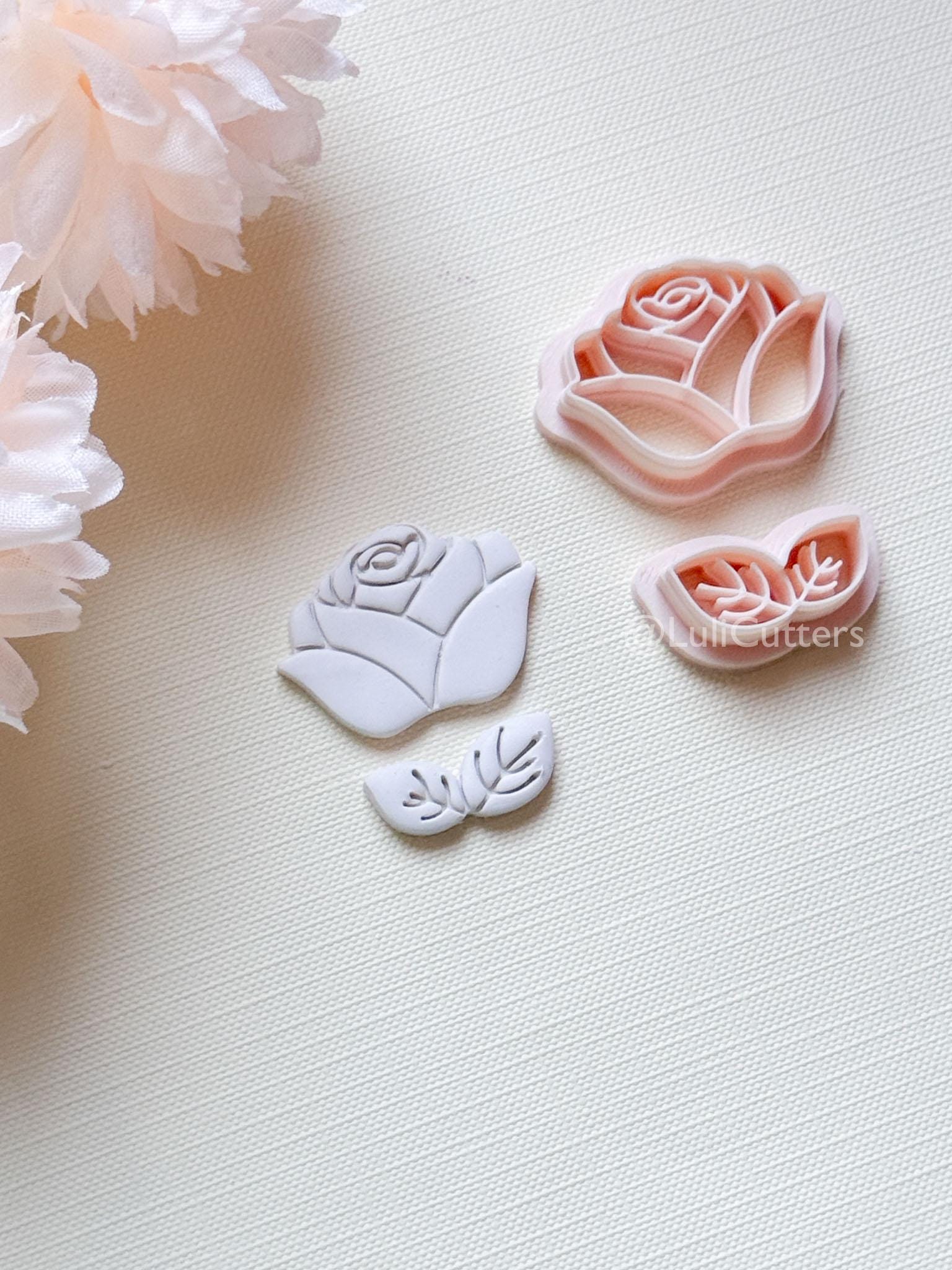 Roselle Clay Cutter Set: Rose and Leaf Design