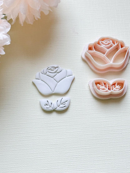 Roselle Clay Cutter Set: Rose and Leaf Design