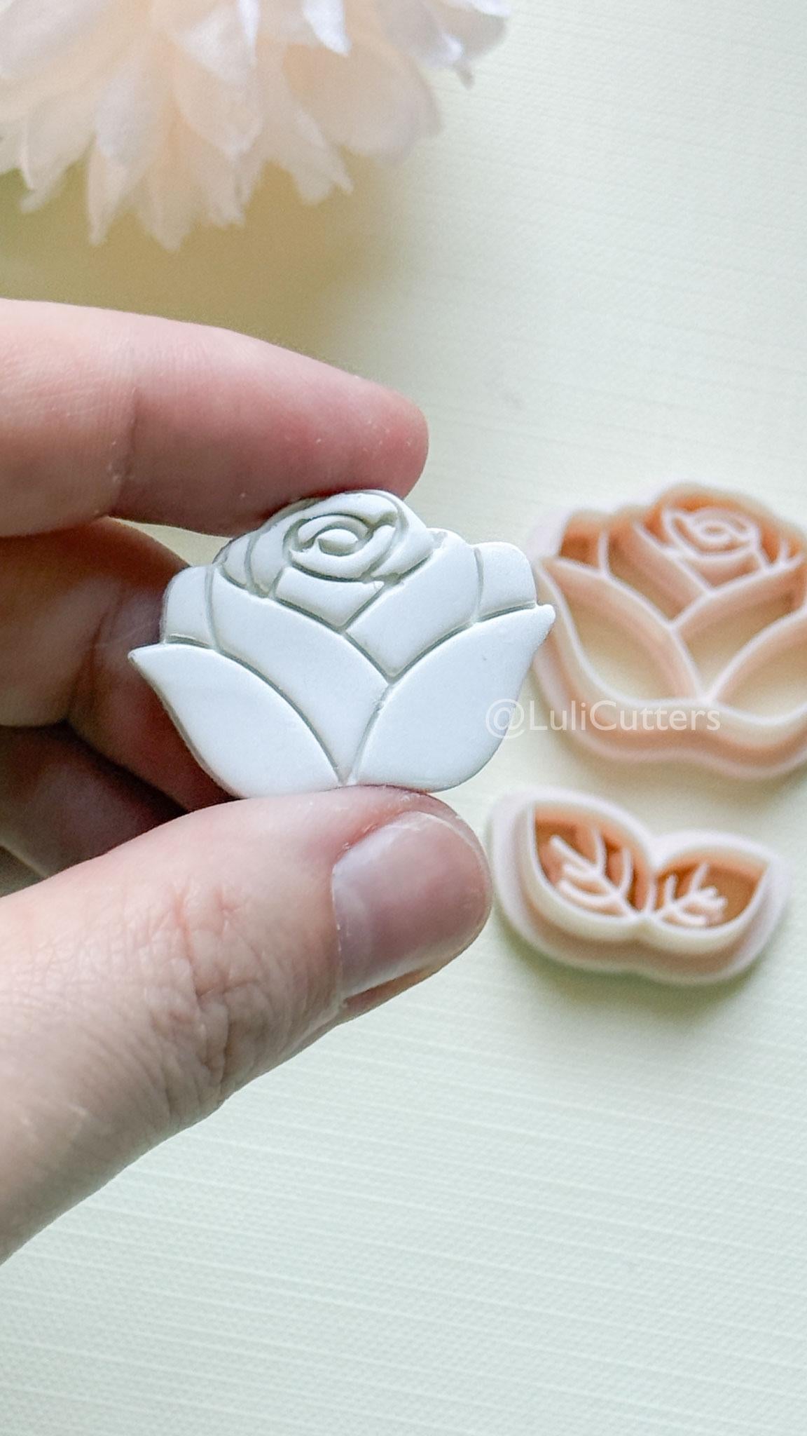 Roselle Clay Cutter Set: Rose and Leaf Design