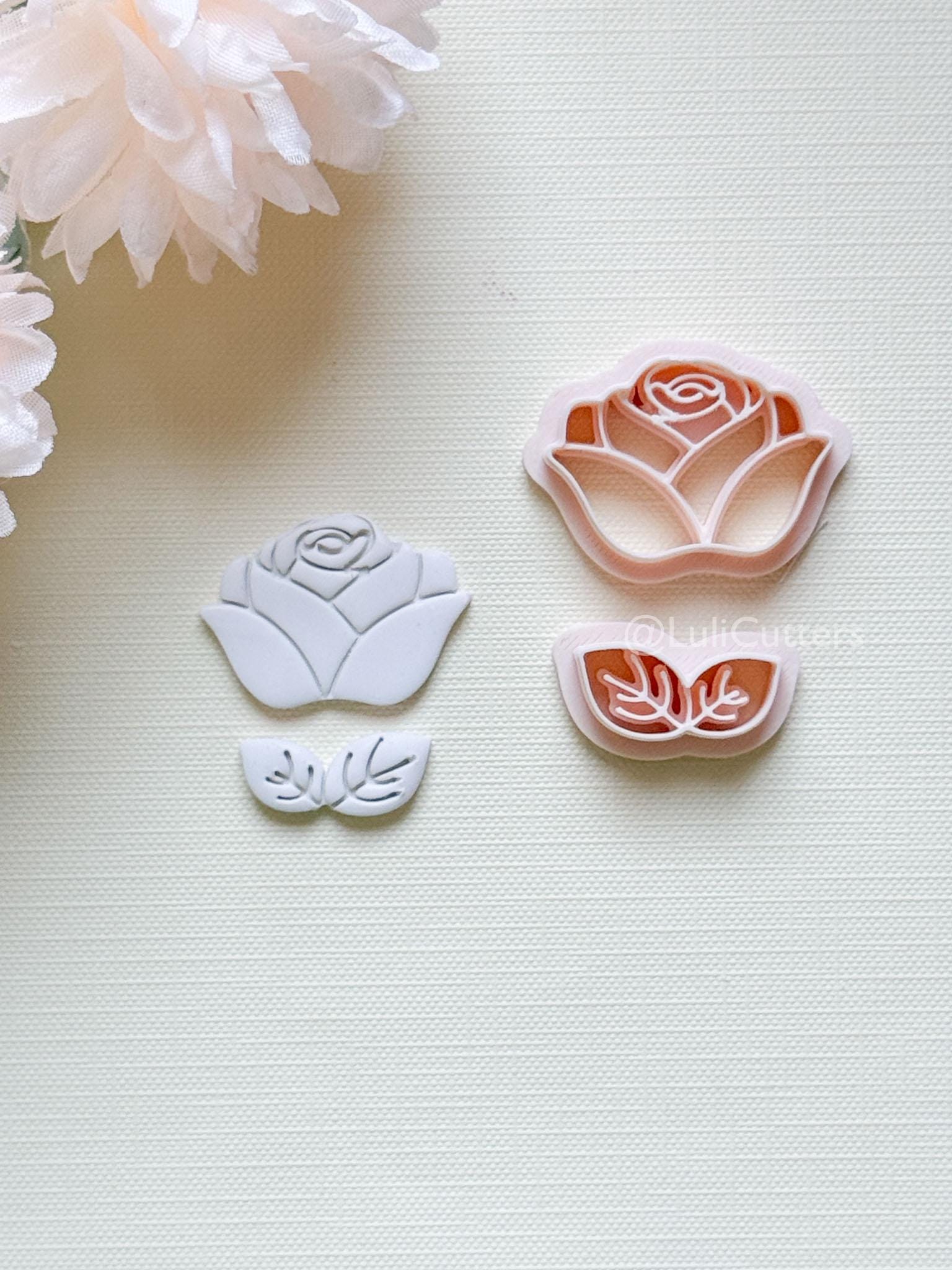 Roselle Clay Cutter Set: Rose and Leaf Design