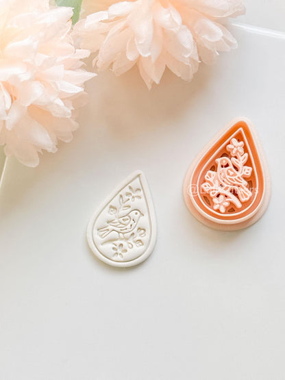 Garden Chirp Clay Cutter Set: Teardrop Floral Bird Embossed Design