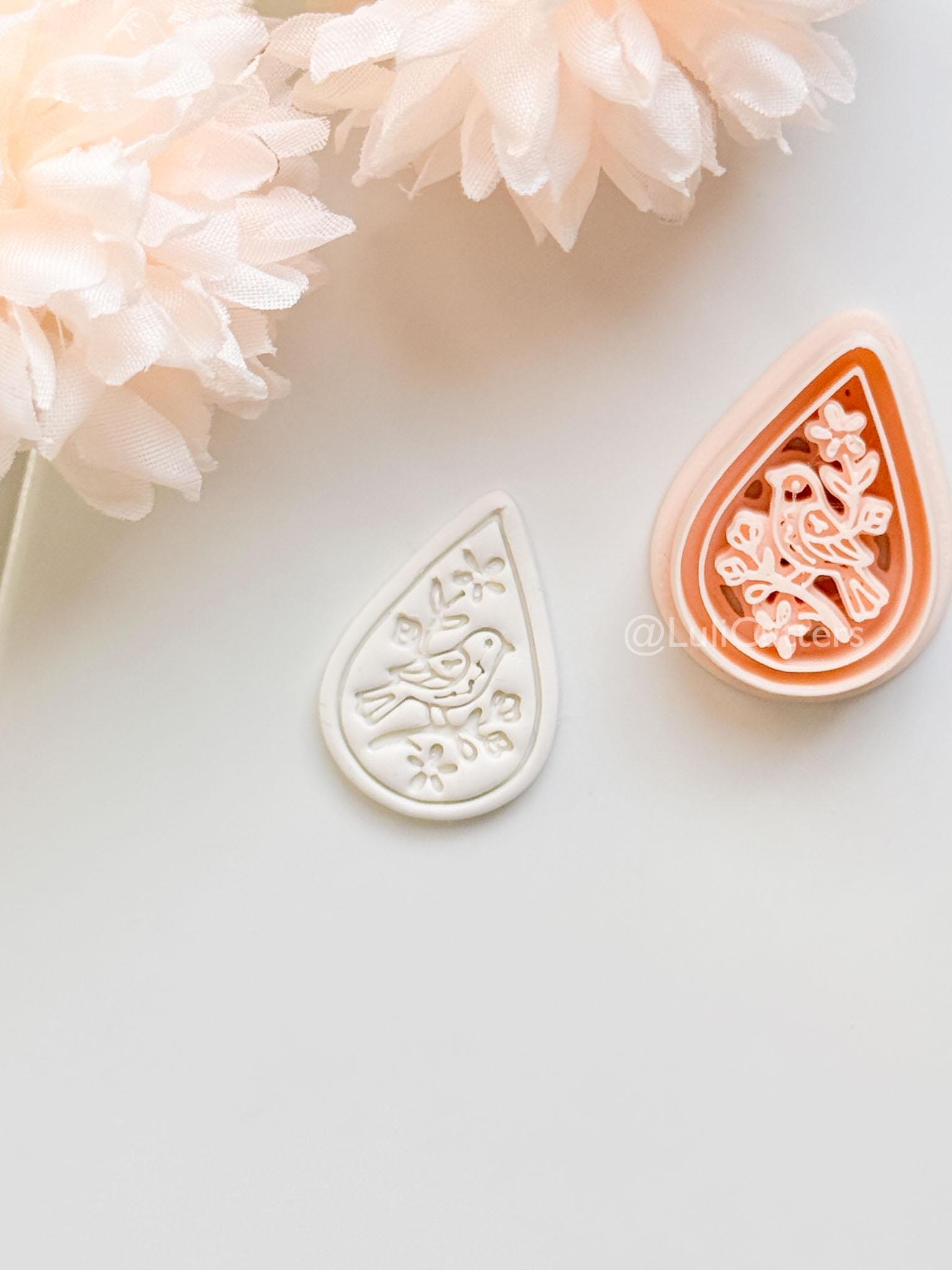 Garden Chirp Clay Cutter Set: Teardrop Floral Bird Embossed Design