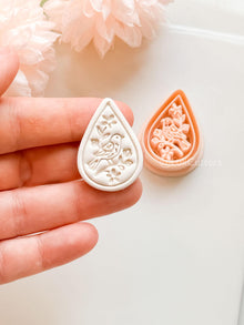 Garden Chirp Clay Cutter Set: Teardrop Floral Bird Embossed Design