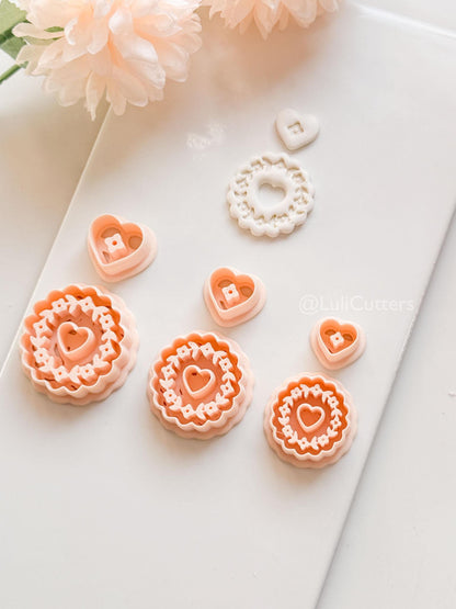 Blooming Halo Clay Cutter Set: Floral Heart Embossed Scallop Design
