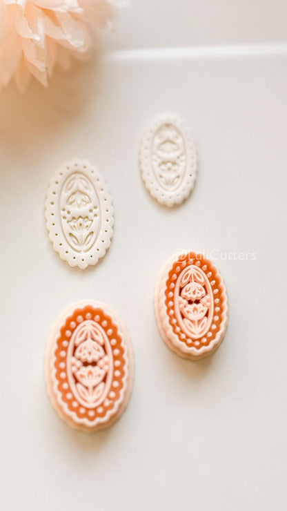 Bloomy Scallop Floral Clay Cutter: Layered Oval with Scalloped Edge