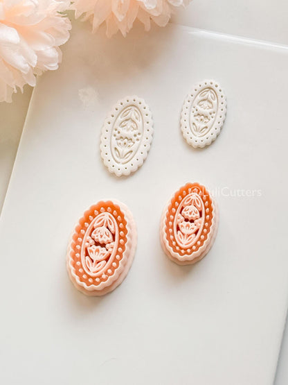 Bloomy Scallop Floral Clay Cutter: Layered Oval with Scalloped Edge