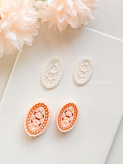 Bloomy Scallop Floral Clay Cutter: Layered Oval with Scalloped Edge