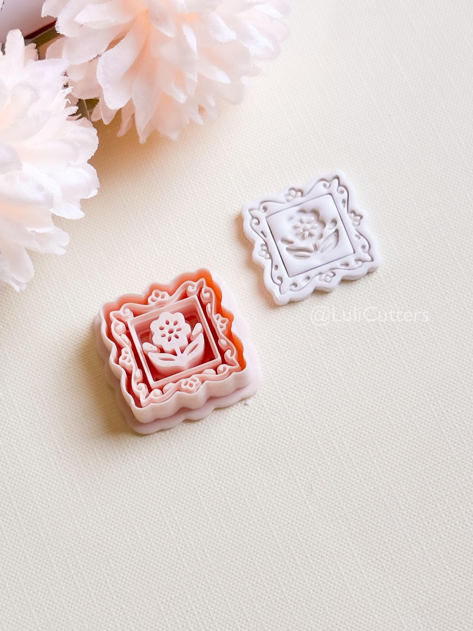 Petal Portrait Clay Cutter Set: Framed Floral Embossed Design