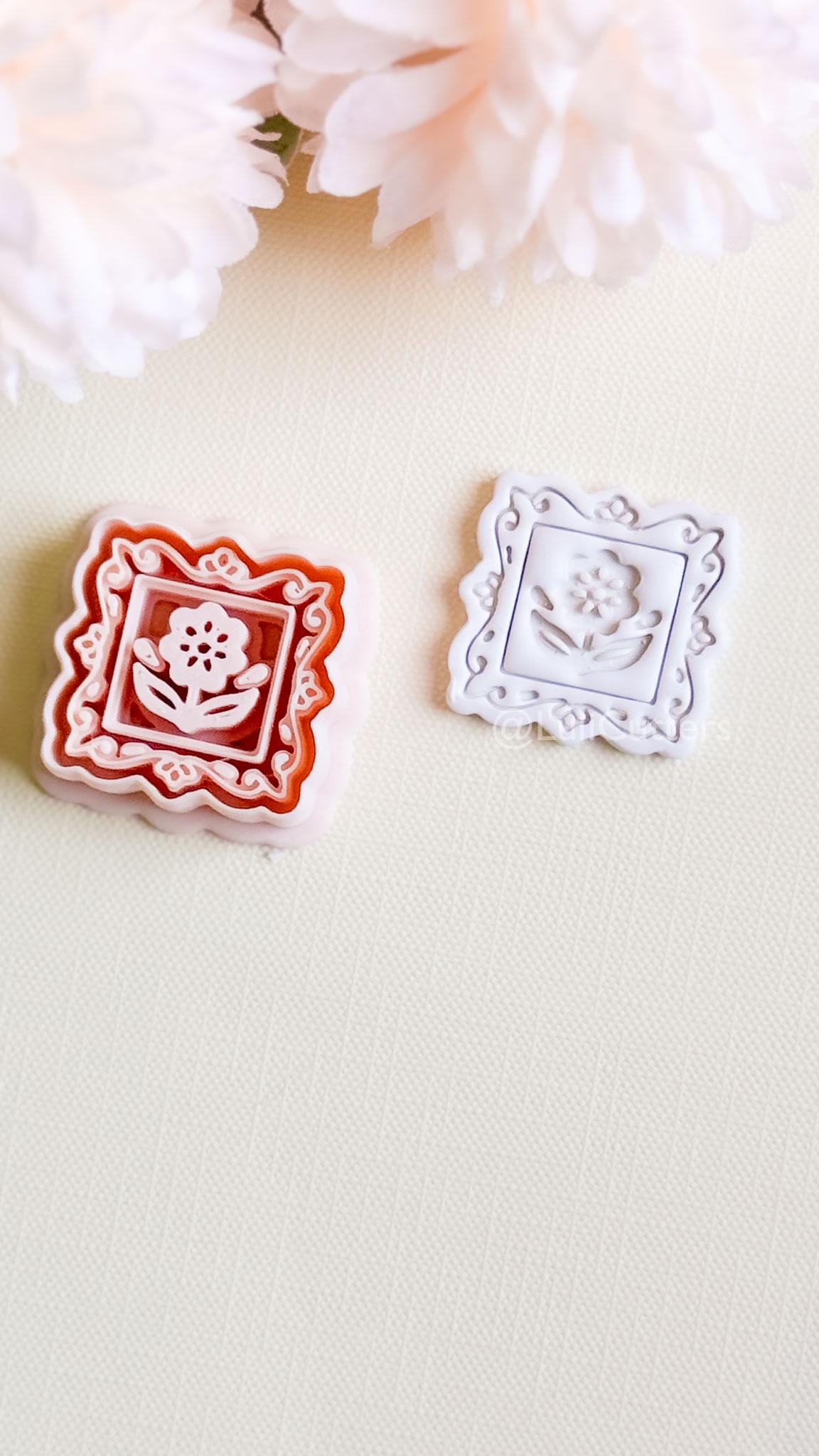 Petal Portrait Clay Cutter Set: Framed Floral Embossed Design