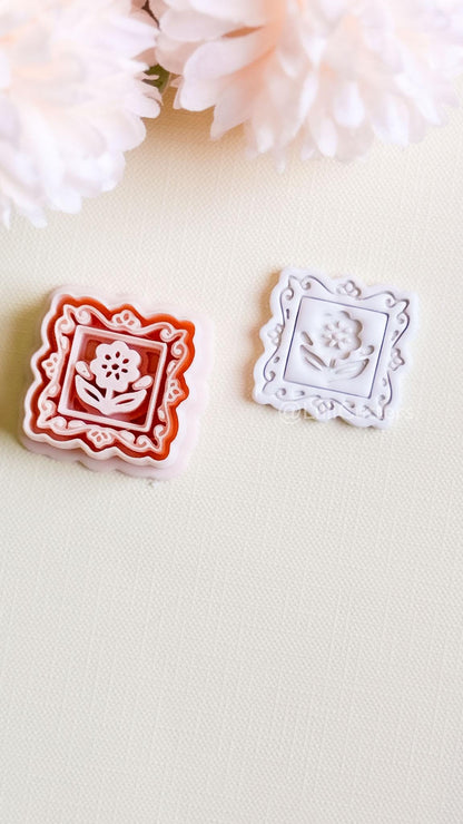 Petal Portrait Clay Cutter Set: Framed Floral Embossed Design