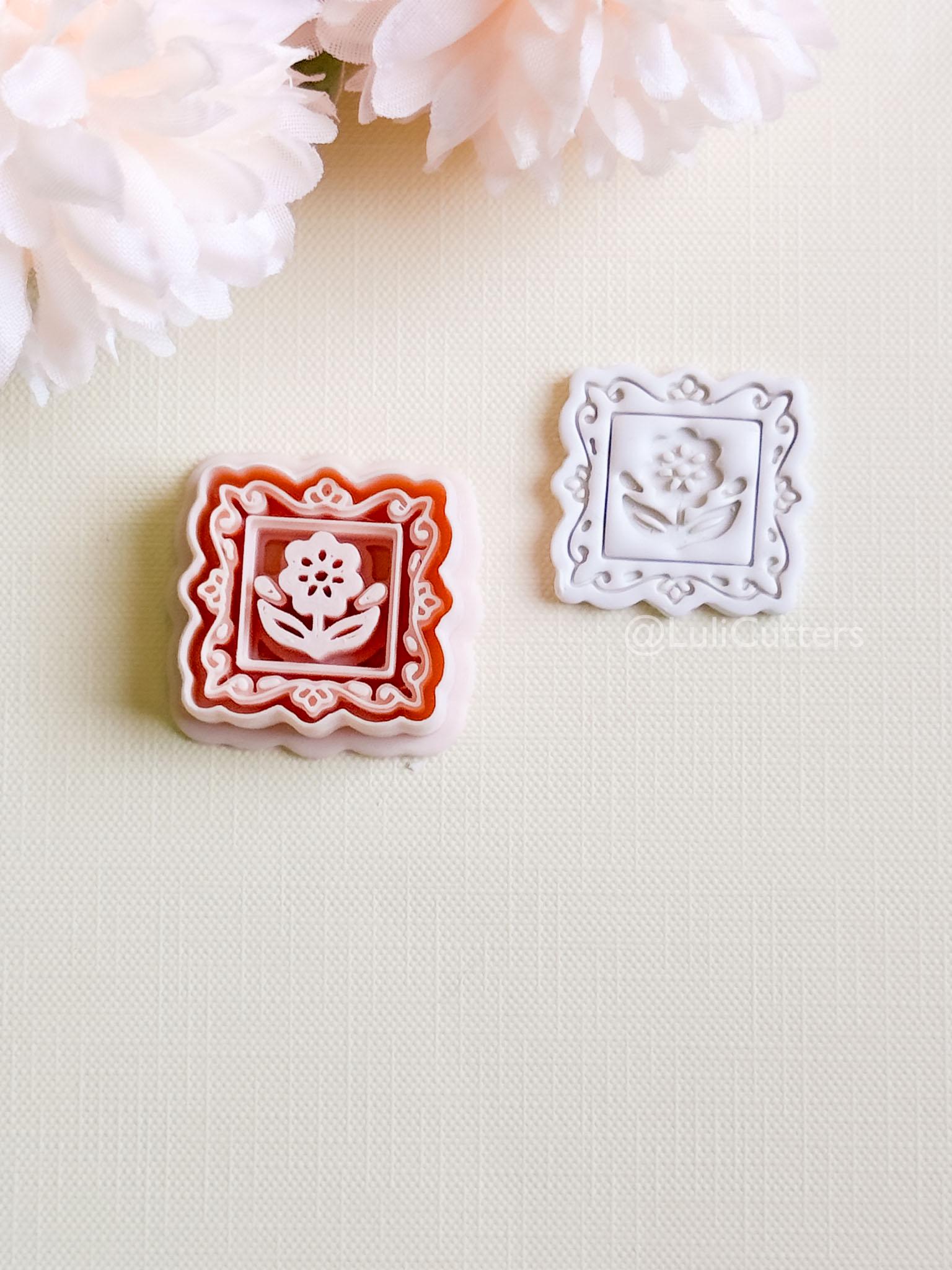 Petal Portrait Clay Cutter Set: Framed Floral Embossed Design