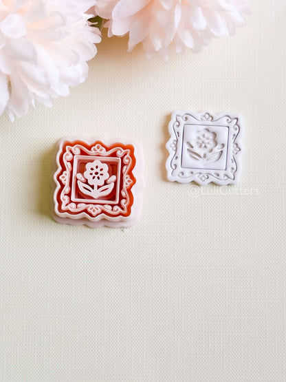 Petal Portrait Clay Cutter Set: Framed Floral Embossed Design