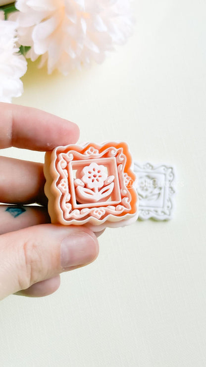 Petal Portrait Clay Cutter Set: Framed Floral Embossed Design