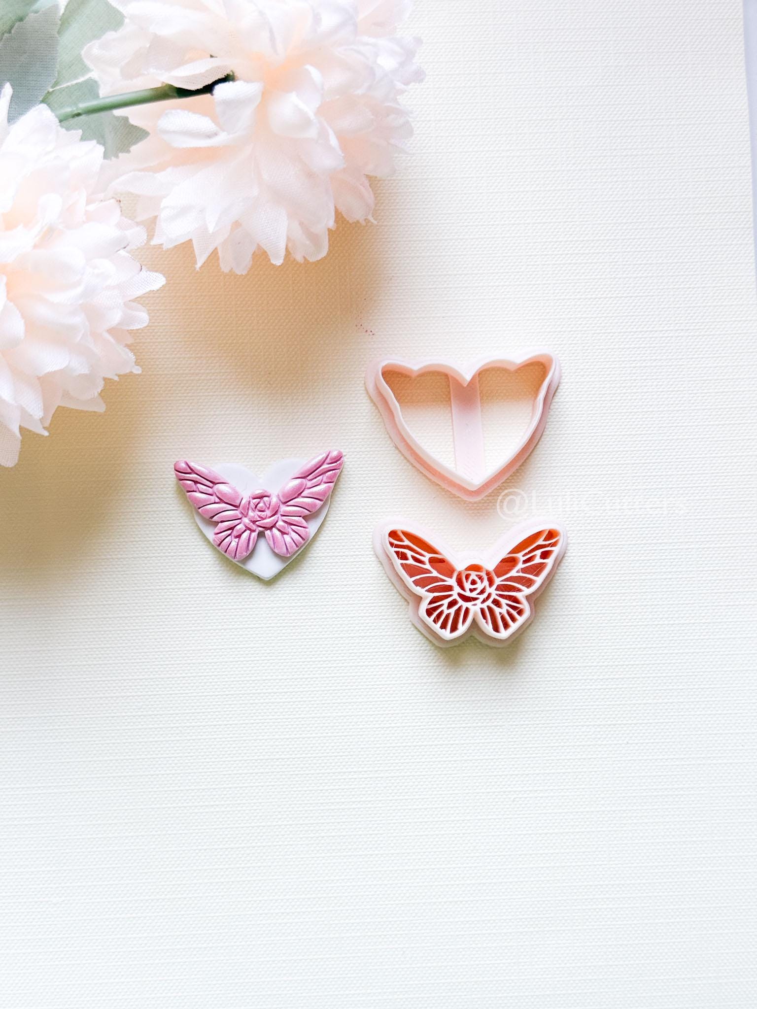 NoraFly Clay Cutter: Rose Butterfly Topper with Heart Base