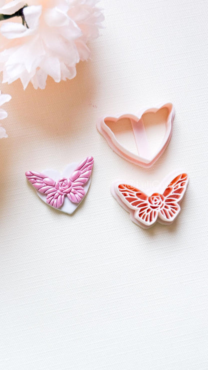NoraFly Clay Cutter: Rose Butterfly Topper with Heart Base