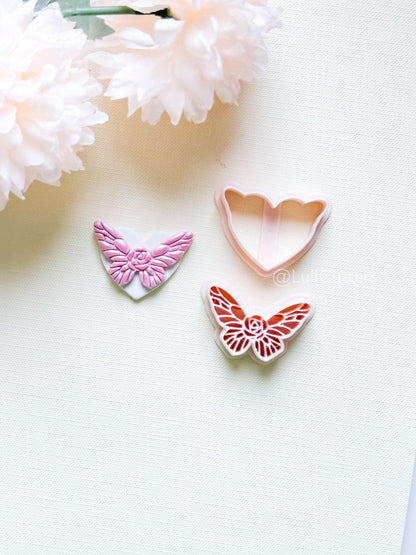 NoraFly Clay Cutter: Rose Butterfly Topper with Heart Base